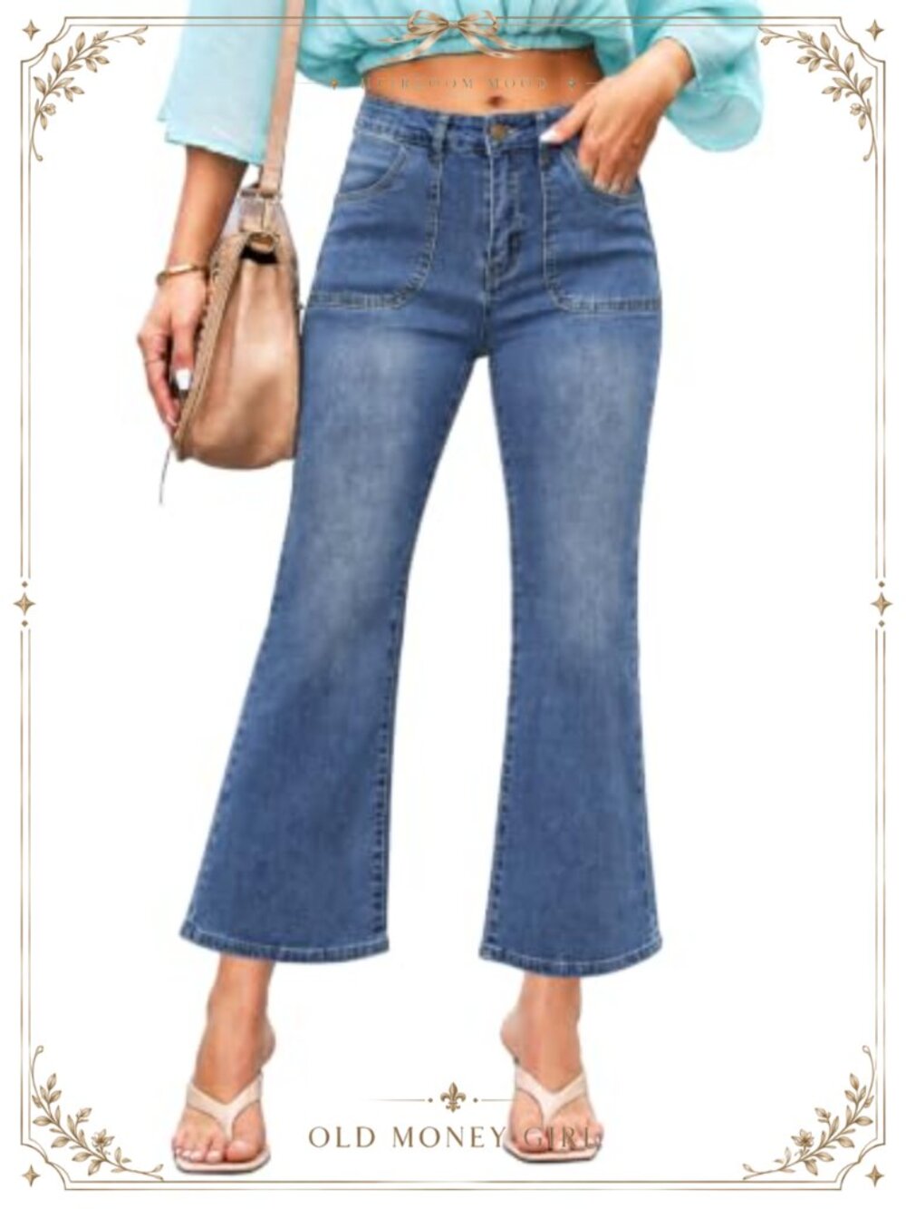 High Waisted Stretchy Cropped Flared Denim Ankle Pants